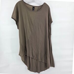 Chicos Black Label Asymmetrical Tunic Top Large Khaki  Dolman Sleeve Lagenlook